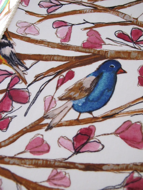 Zoomed in view of the material used on Birdsong in cream lampshade